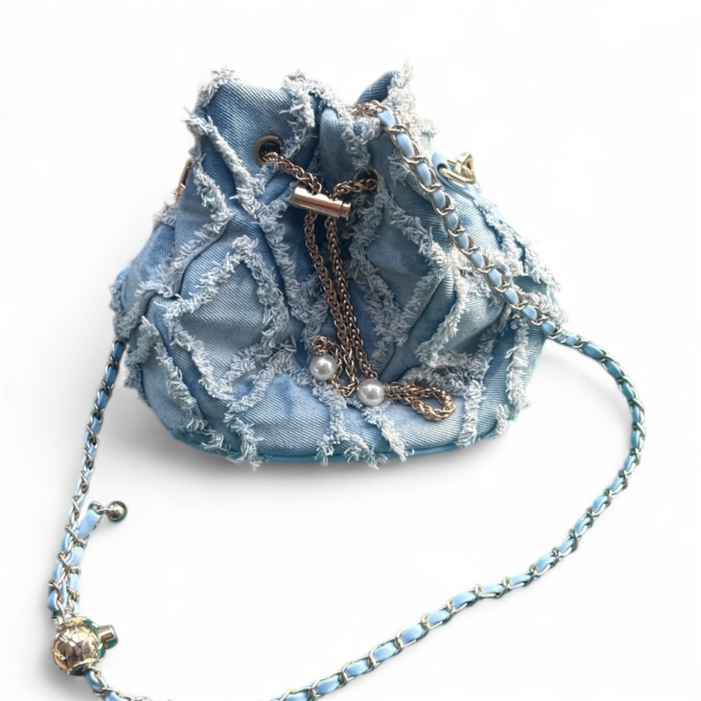Denim Cinch Chain Crossbody Shoulder Bag Purse
